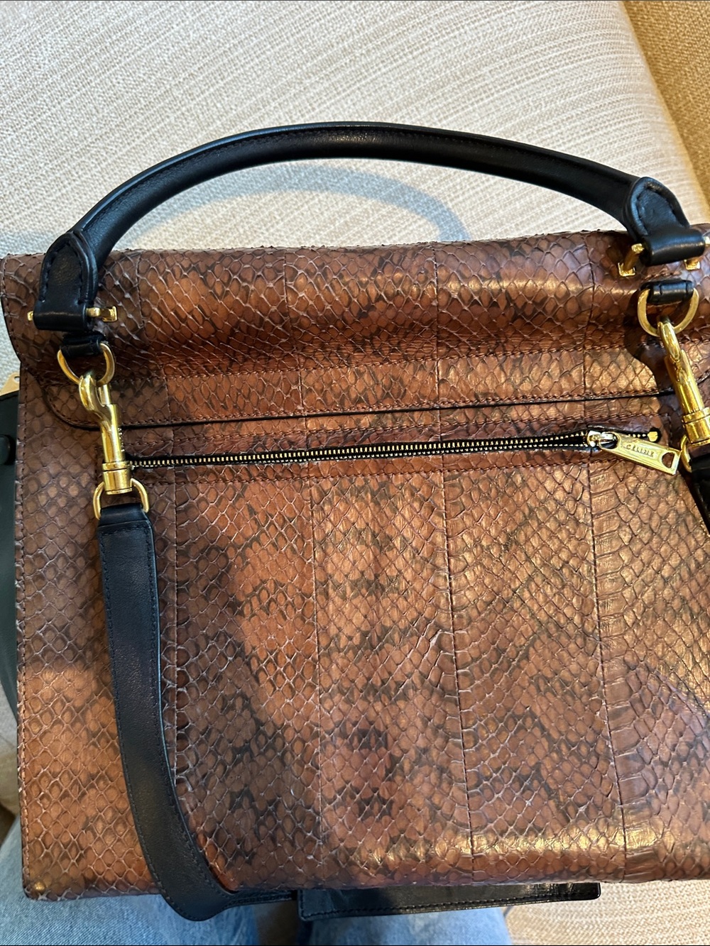 Celine Brown Python Leather Trapeze Bag Brown & Black w/dustbag - Picture 11 of 14